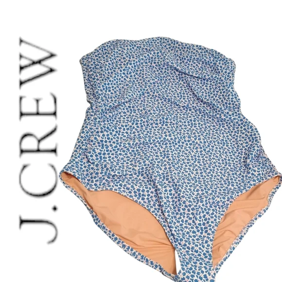 NWT J. Crew One Piece Strapless Swimsuit Blue White Pink Size XXL - Picture 2 of 4